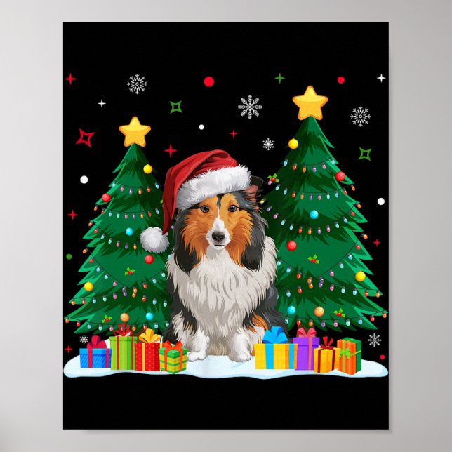 Shetland Sheepdog Hund älskare Santa Hat Ugly Chri Poster (Framsidan)
