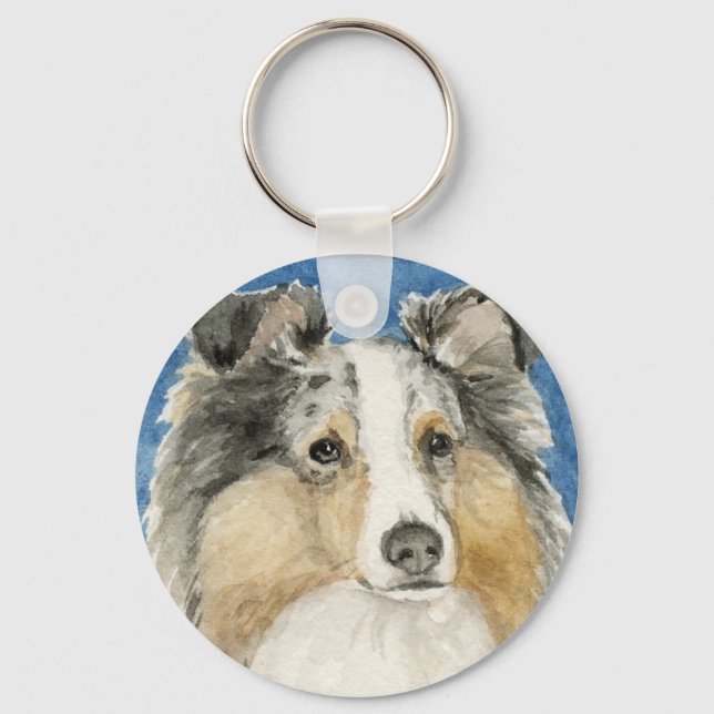 "Shetland Sheepdog" Hund Art Keychain Nyckelring (Framsida)