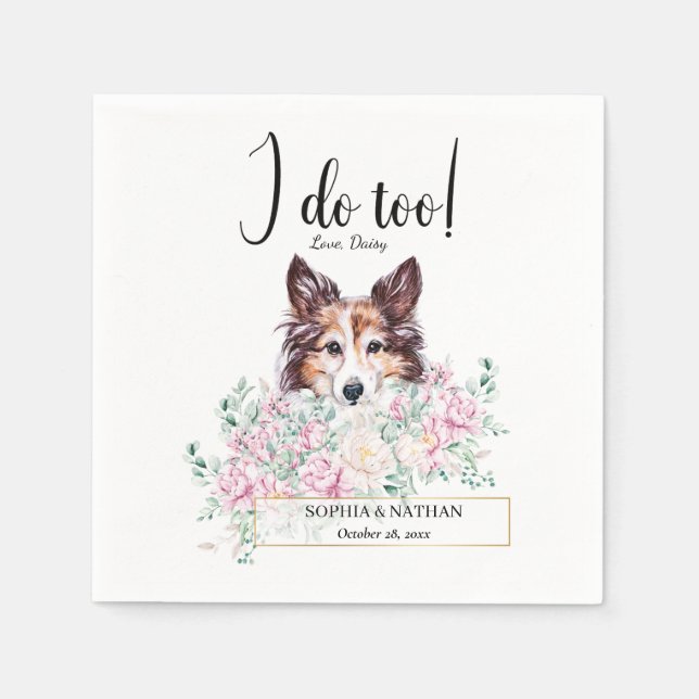 Shetland Sheepdog Hund Bröllop Cocktail Napkins Pappersservett (Framsidan)