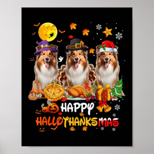 Shetland Sheepdog Hund Happy halloween Thanksgivin Poster