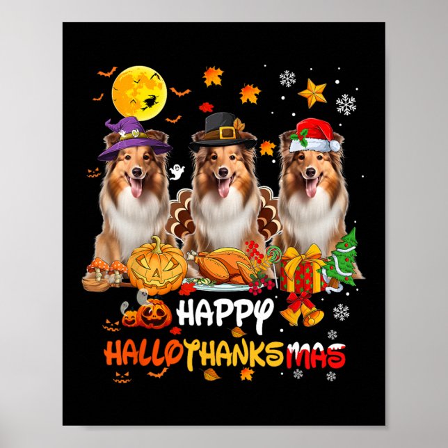 Shetland Sheepdog Hund Happy halloween Thanksgivin Poster (Framsidan)