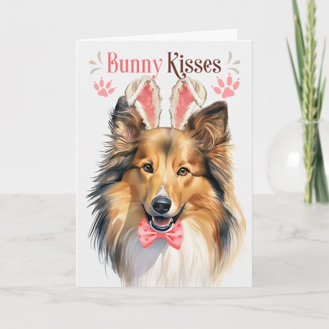 Shetland Sheepdog Hund i Bunny Öron för Påsk Helgkort (Framsida)