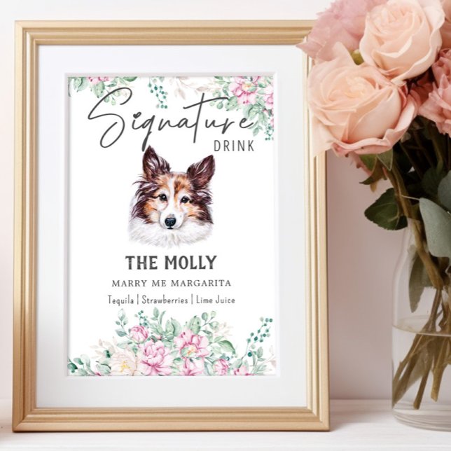 Shetland Sheepdog-Hund Namnteckning Drink-tecken Poster (Skapare uppladdad)