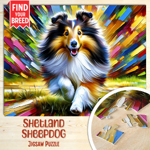 Shetland Sheepdog Hund Porträtt Acrylic Art Skriv  Pussel