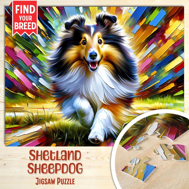 Shetland Sheepdog Hund Porträtt Akryl Konsttryck Pussel (Skapare uppladdad)
