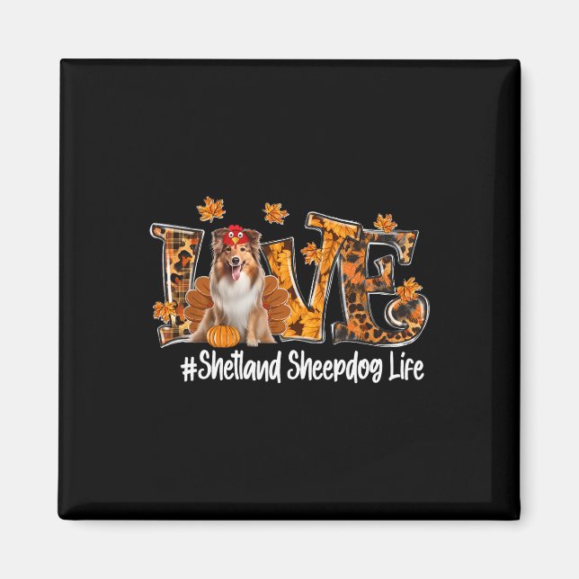 Shetland Sheepdog Hund Turkey Funny Thanksgiving L Magnet (Framsidan)