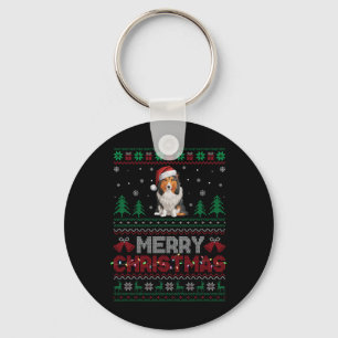 Shetland Sheepdog Hundälskares Santa Hat jul T Nyckelring