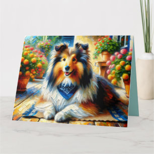 Shetland Sheepdog i Cottage Garden Scene Tack Kort