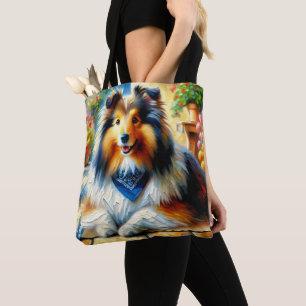 Shetland Sheepdog i Cottage Garden Scene Tygkasse