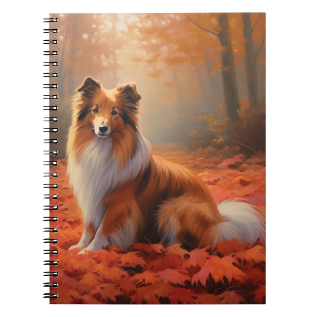 Shetland Sheepdog i Höst löv Fall Inspire Anteckningsbok (Framsidan)