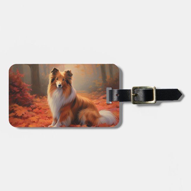 Shetland Sheepdog i Höst löv Fall Inspire Bagagebricka (Horisontell Framsida)