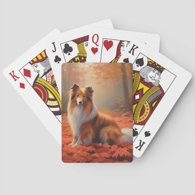 Shetland Sheepdog i Höst löv Fall Inspire Casinokort (Baksidan)