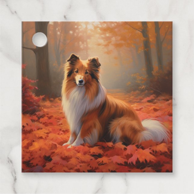 Shetland Sheepdog i Höst löv Fall Inspire Gåvor Etiketter (Framsida)
