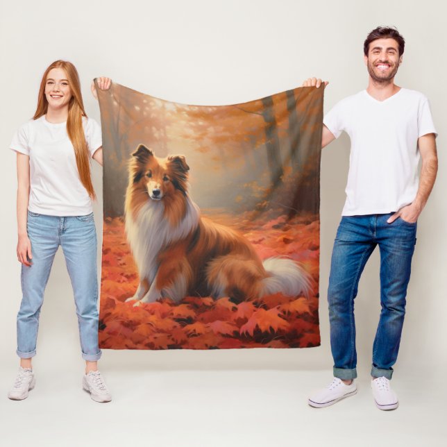 Shetland Sheepdog i höstlöv Fall Inspire Fleecefilt (På plats)