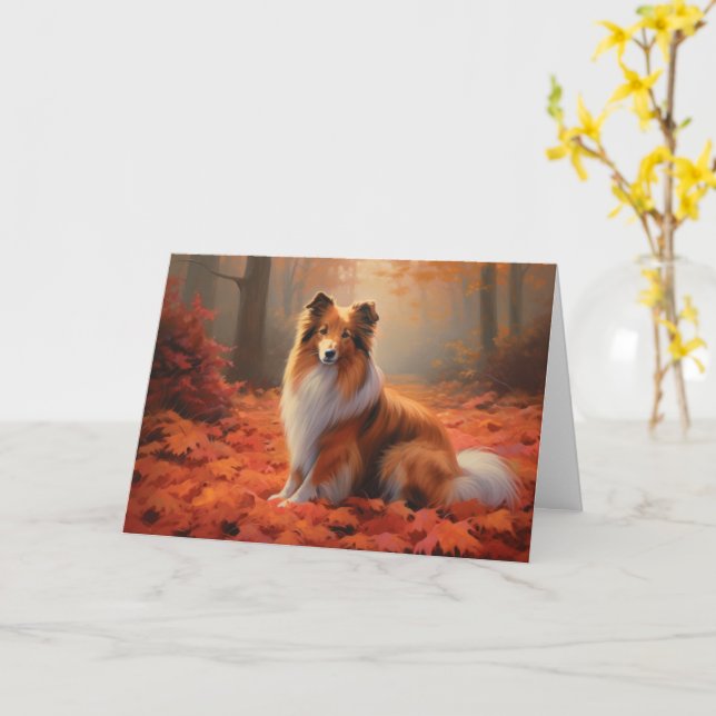 Shetland Sheepdog i höstlöv Fall Inspire Kort (Gul blomma)