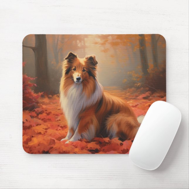 Shetland Sheepdog i höstlöv Fall Inspire  Musmatta (Med mus)