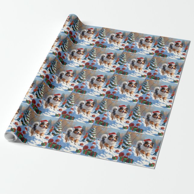 Shetland Sheepdog i Snö med julklapp Presentpapper (Utrullad)