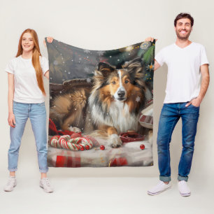 Shetland Sheepdog Jul Festive Fleecefilt