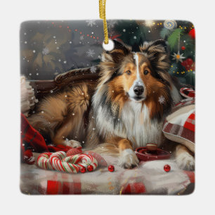 Shetland Sheepdog Jul Festive Julgransprydnad Keramik
