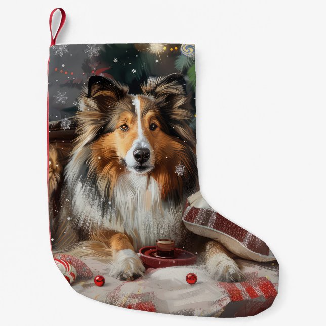 Shetland Sheepdog Jul Festive Liten Julstrumpa (Framsidan)