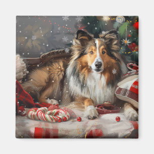 Shetland Sheepdog Jul Festive Magnet