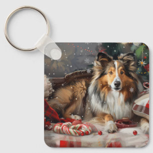Shetland Sheepdog Jul Festive Nyckelring