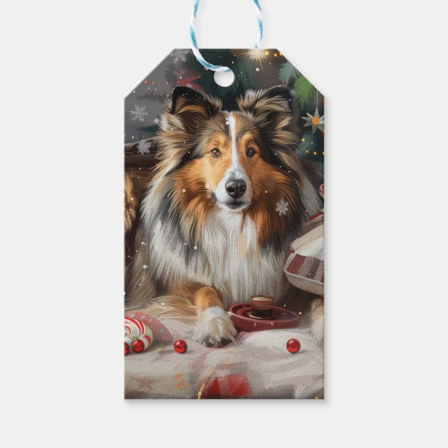 Shetland Sheepdog Jul Festive Presentetikett (Framsidan)