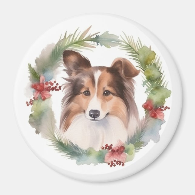 Shetland Sheepdog jul God Valp Magnet (Framsidan)