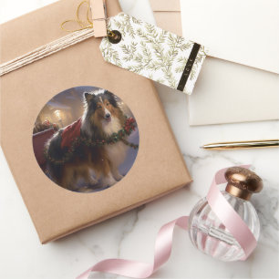 Shetland Sheepdog jul jul, festsäsong Runt Klistermärke