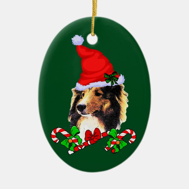 Shetland Sheepdog jul Julgransprydnad Keramik (Framsidan)