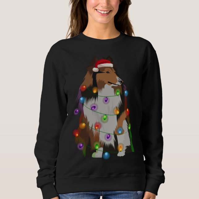 Shetland Sheepdog jul Ljus Julafton Sheltie T Shirt (Framsida)