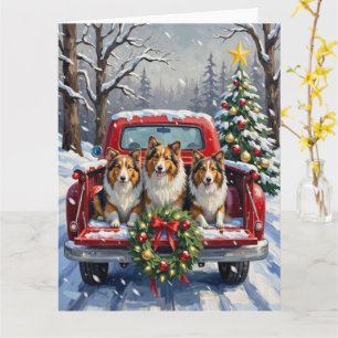 Shetland Sheepdog Jul Röd Lastbil Holiday Kort
