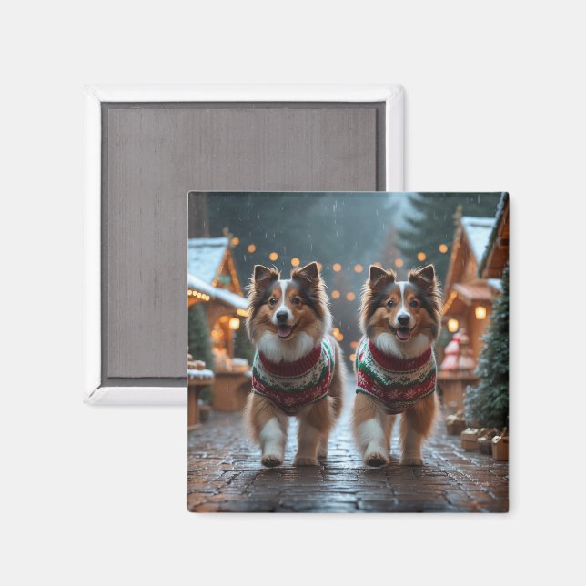 Shetland Sheepdog Jul Snö Semester  Magnet (Front/Back)
