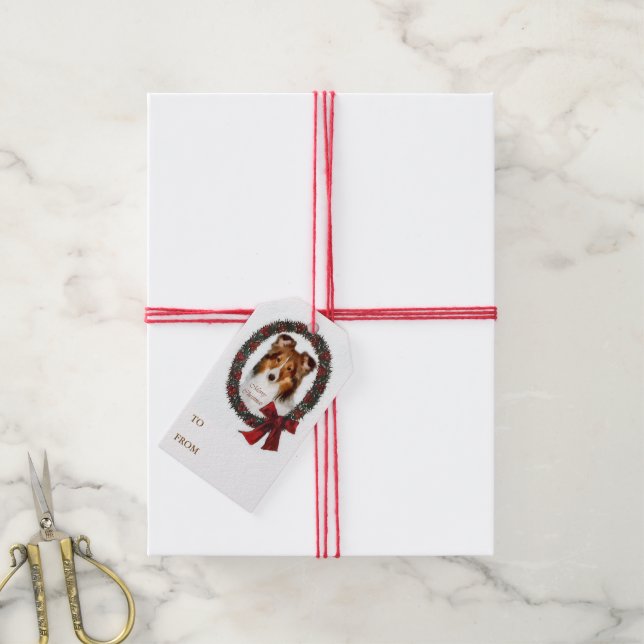 Shetland Sheepdog-julet Presentetikett (Med Snöre)