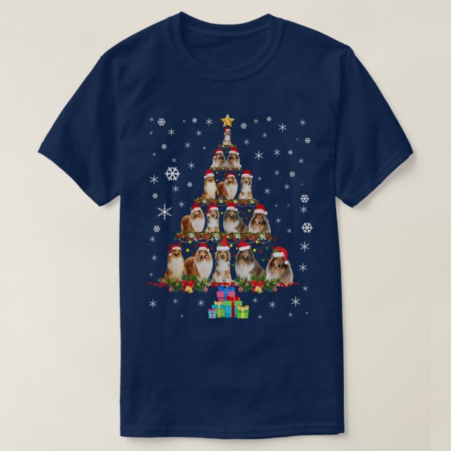 Shetland Sheepdog Julgran Funny Sheltie Xma T Shirt (Design framsida)