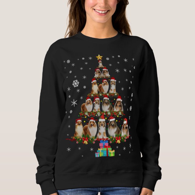 Shetland Sheepdog Julgran Funny Sheltie Xma T Shirt (Framsida)