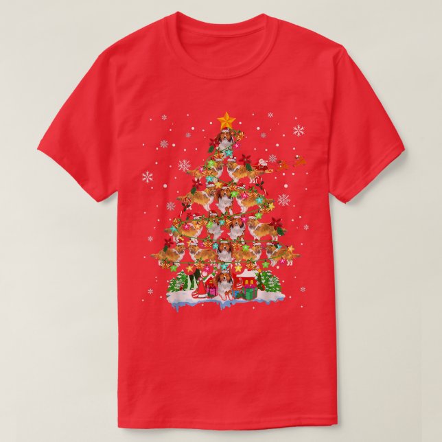 Shetland Sheepdog Julgran Ljus Santa Shel T Shirt (Design framsida)