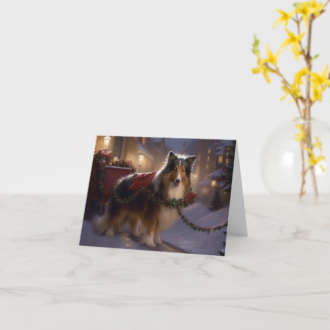 Shetland Sheepdog Julhögtider  Kort (Gul blomma)