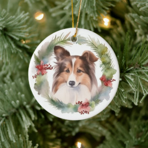 Shetland Sheepdog Julkrans Festiv Valp Julgransprydnad Keramik