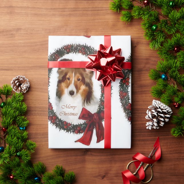 Shetland Sheepdog Julkrans Presentpapper (Julgåva)