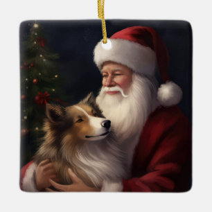 Shetland Sheepdog Jultomten Festive jul Julgransprydnad Keramik