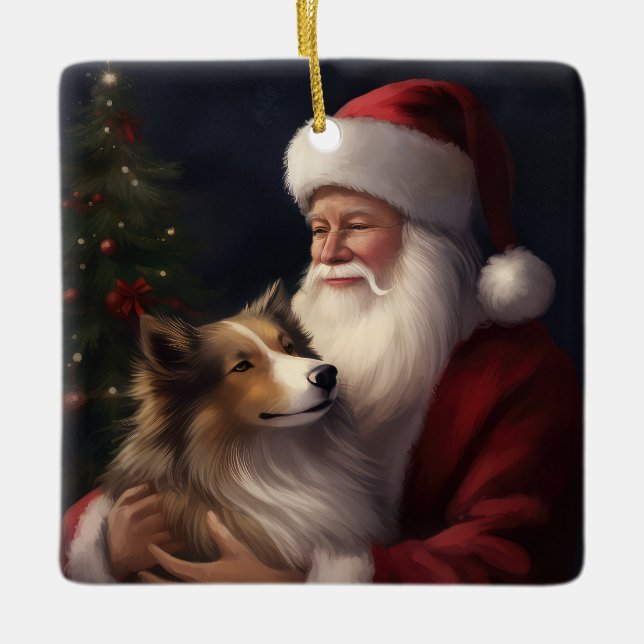 Shetland Sheepdog Jultomten Festive jul Julgransprydnad Keramik (Framsida)