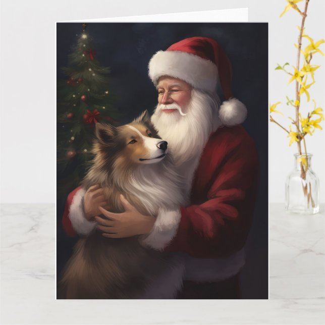 Shetland Sheepdog Jultomten Festive jul Kort (Gul blomma)