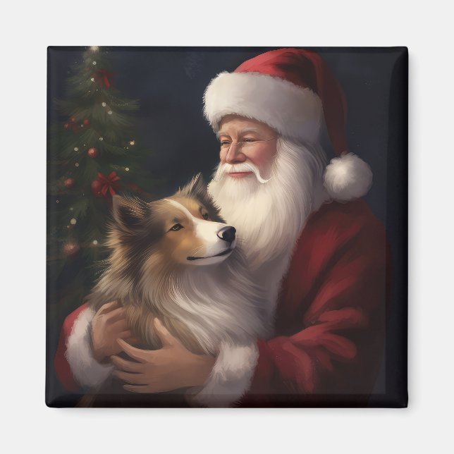 Shetland Sheepdog Jultomten Festive jul Magnet (Framsidan)