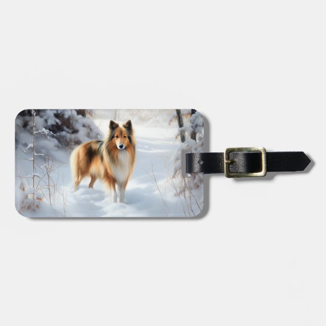 Shetland Sheepdog Låt det snöa jul Bagagebricka (Horisontell Framsida)