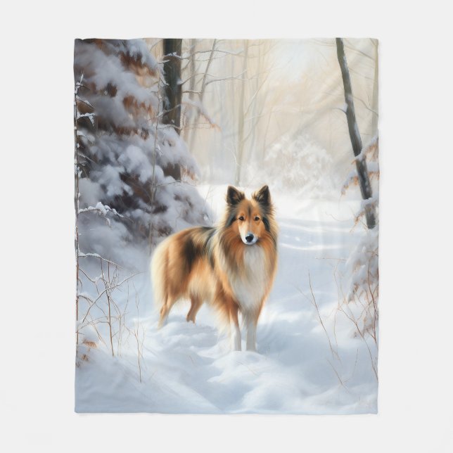 Shetland Sheepdog Låt det snöa jul Fleecefilt (Framsidan)
