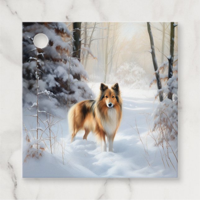 Shetland Sheepdog Låt det snöa jul Gåvor Etiketter (Framsida)