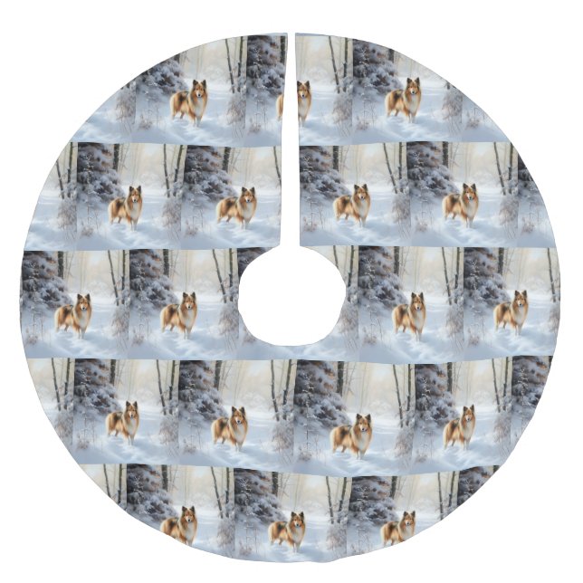 Shetland Sheepdog Låt det snöa jul Julgransmatta Borstad Polyester (Framsidan)