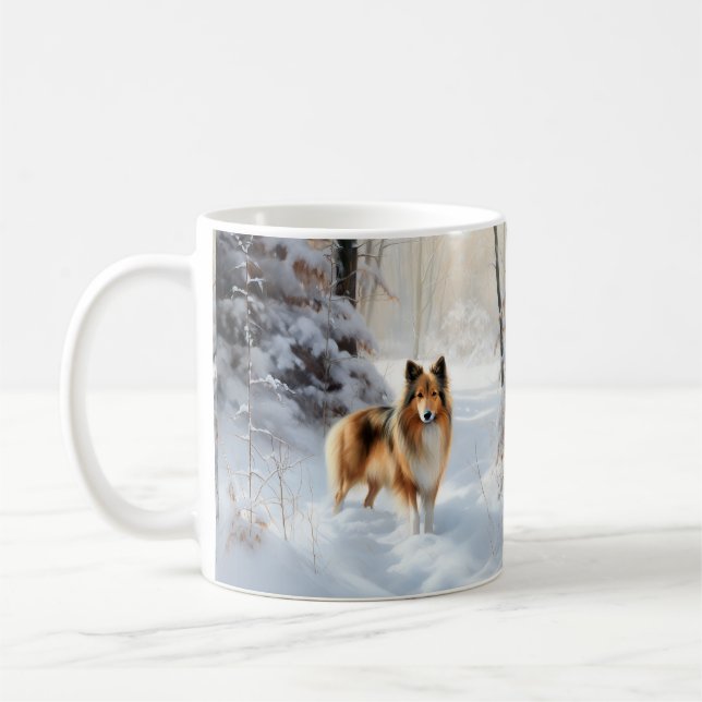 Shetland Sheepdog Låt det snöa jul Kaffemugg (Vänster)