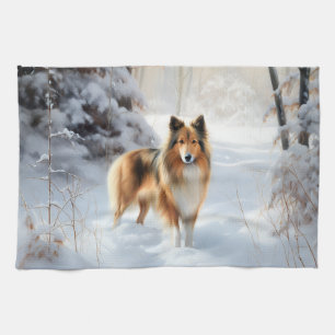 Shetland Sheepdog Låt det snöa jul Kökshandduk